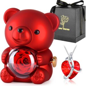 Teddy Bear with Preserved Rose