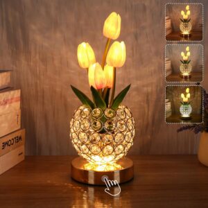 3 Color Crystal Flower Bedside Lamps
