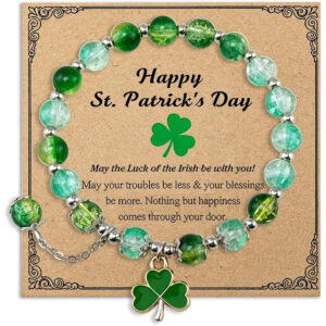 Irish Green Clover Charm Beaded Bracelet